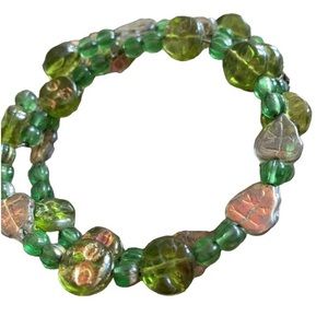 Wire Wrapped Glass Bead Bracelet Moon Face Leaves Costume Fashion Jewelry